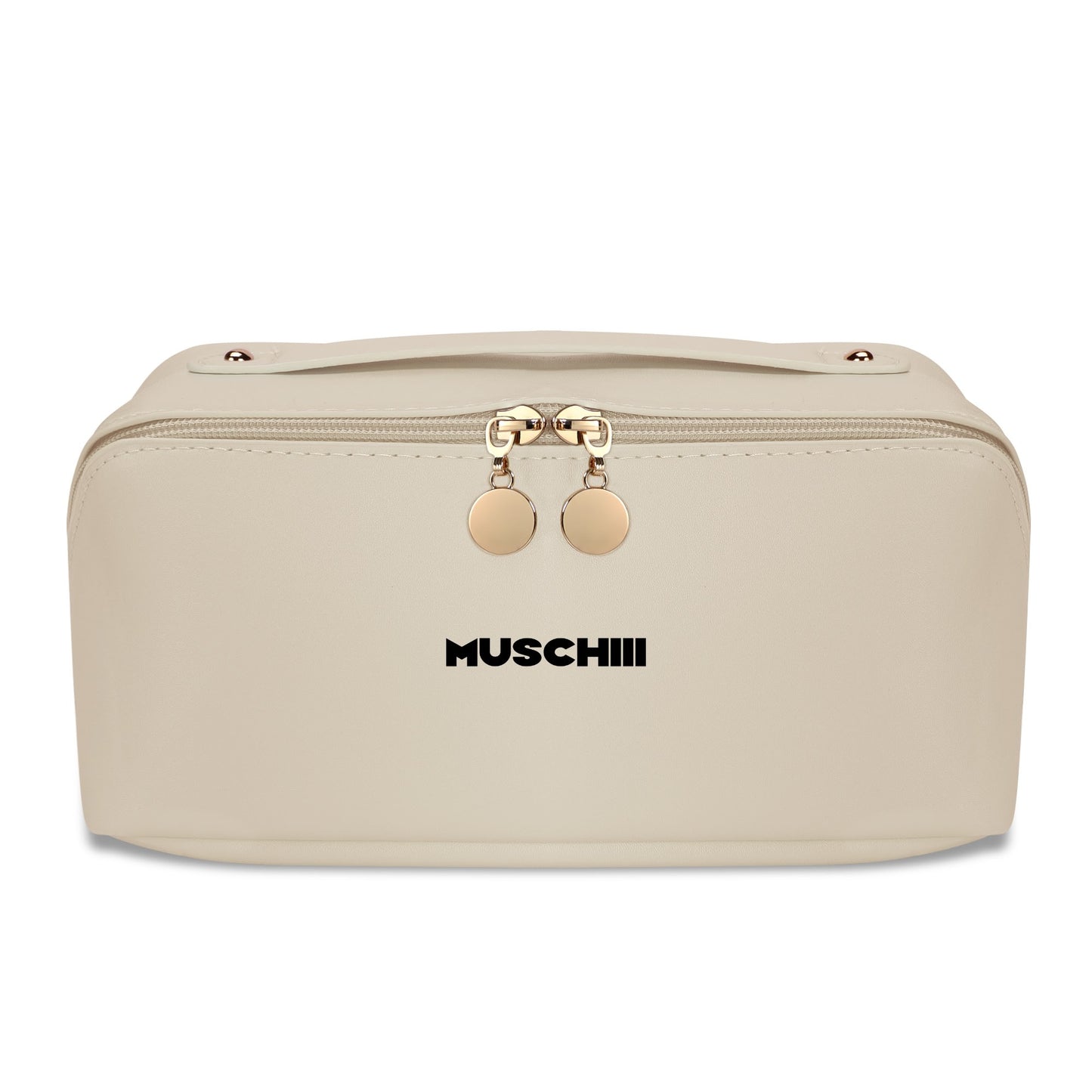 Premium Leather Cosmetic Bag with Ergonomic Handle for Travel and Large Storage