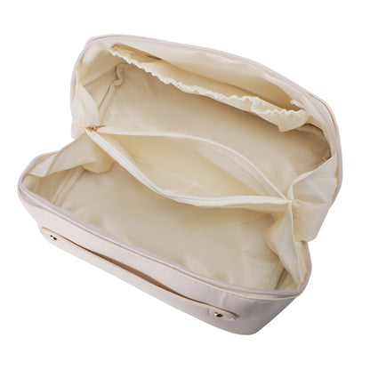 Premium Leather Cosmetic Bag with Ergonomic Handle for Travel and Large Storage