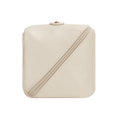 Premium Leather Cosmetic Bag with Ergonomic Handle for Travel and Large Storage